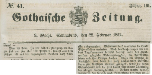 Artikel Gothaische Zeitung 28.02.1852